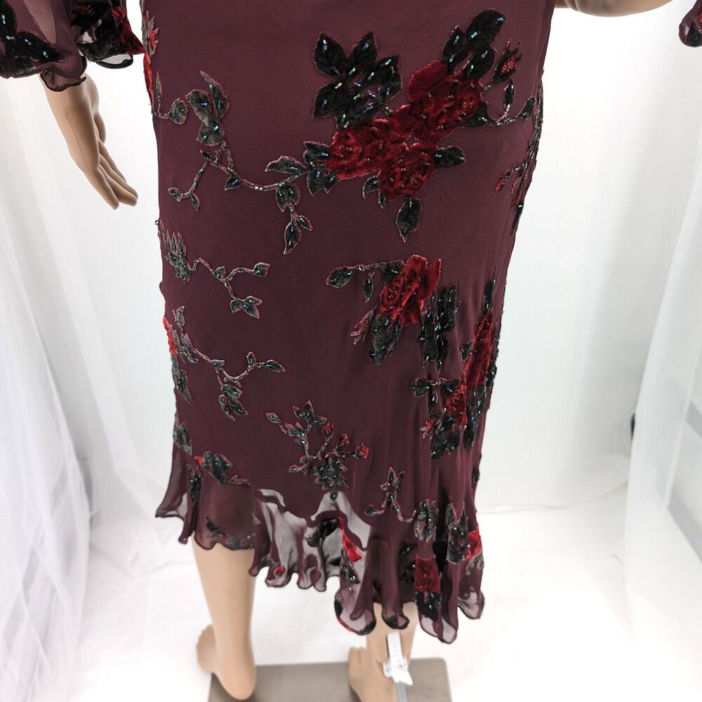 Vintage 1990s y2k Sue Wong Midi Dress Whimsygoth Floral Beaded Silk Fairy Size 2 - Picture 13 of 14